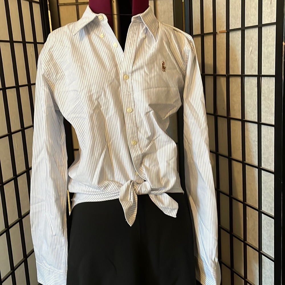 Slim Fit blue & white stripe button down collard shirt